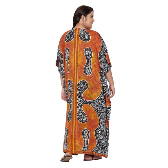Gypsie Blu Full Length Brown Tribal Kaftan Polyester Maxi Dress Beach Cover Up - Picture 8 of 9
